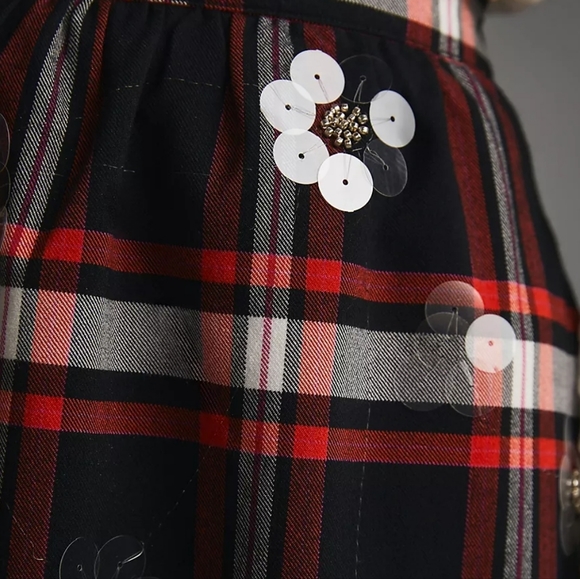 Anthropologie Maeve Embellished Plaid Skirt Black and Red Size 4 - Picture 4 of 10